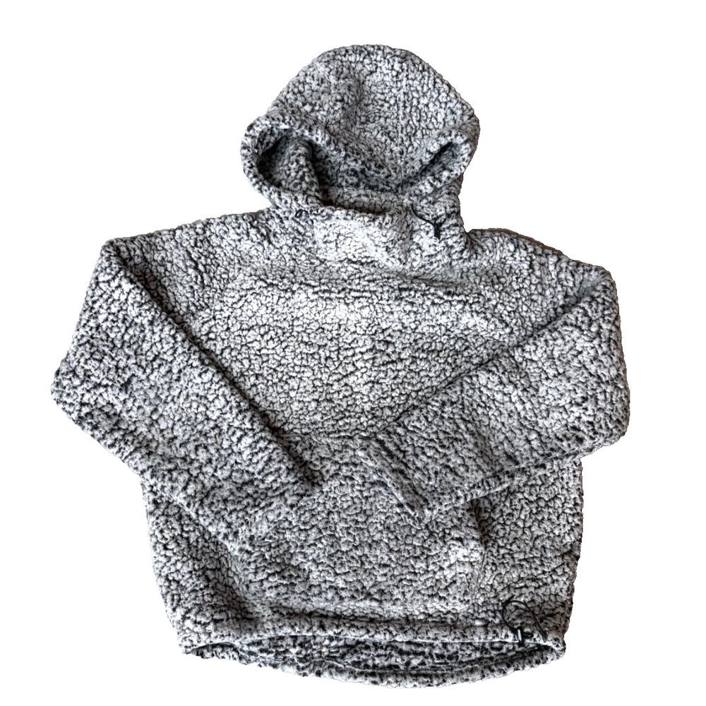Victoria's Secret PINK Sherpa Fleece Full Zip Sweater Hooded Jacket Marl Gray S